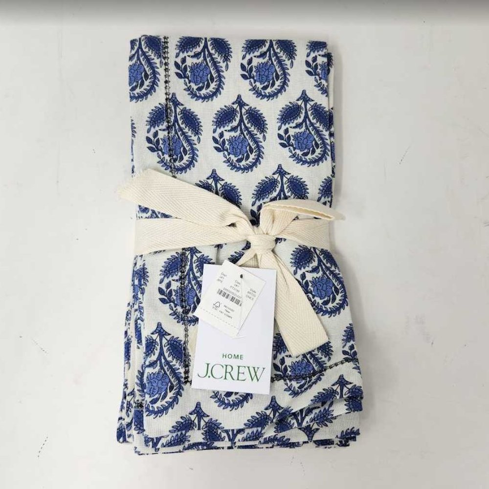 New set of 4 cloth napkins in J Crew bouquet block print Bright Peri